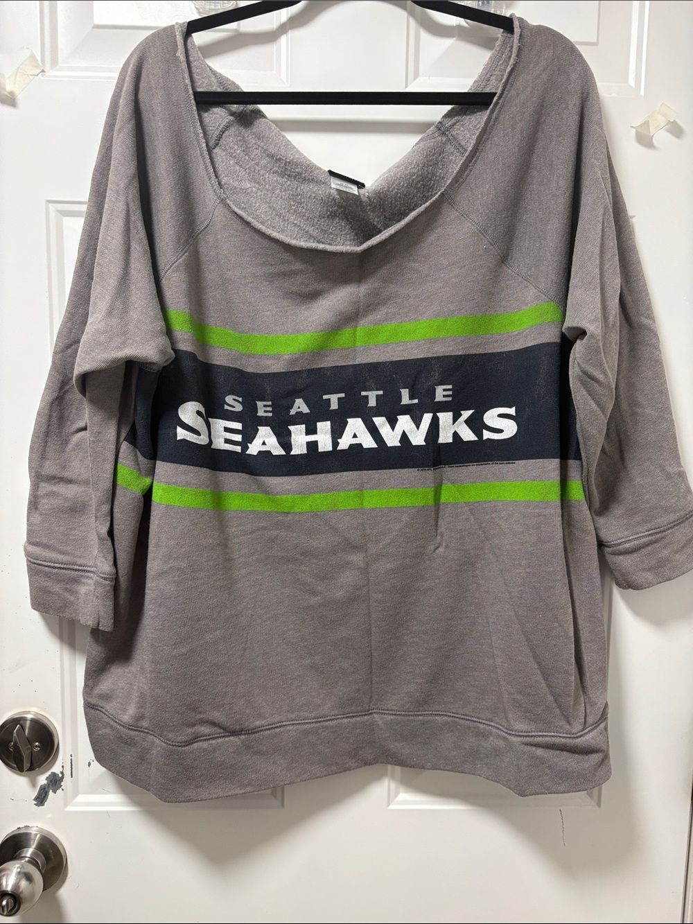 Seattle Seahawks Gray Crewneck Sweatshirt with Neon Green & Navy Accents